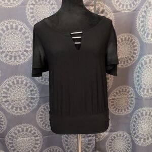 meraki Black Short Sleeve Top with Ladder Keyhole
